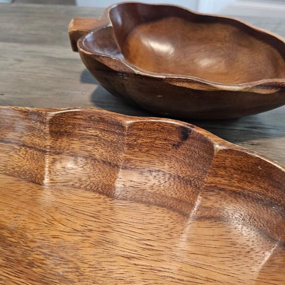 Vintage Monkey Pod Serving Dishes 2 Set Brown Hawaii Philippines Home Decor Boho - Picture 8 of 13